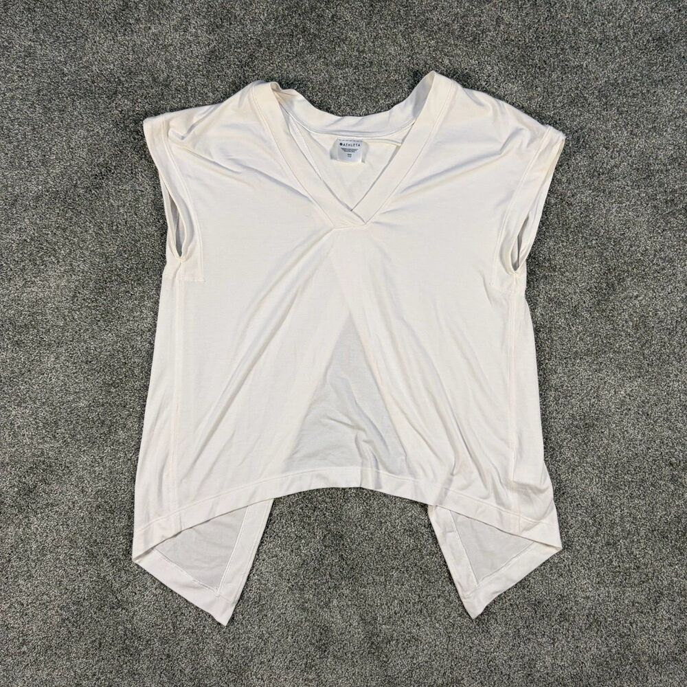 Athleta Explore Tee Women 2XS White Stretch UPF 50 Sweat Away Gym Yoga Training